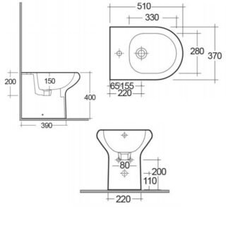 RAK Compact Back to Wall Bidet - 1 TH - White - Image 4
