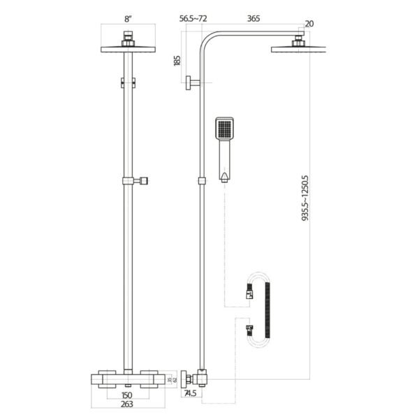 Scudo Elliot Square Rigid Riser Shower Kit - Chrome - Image 3