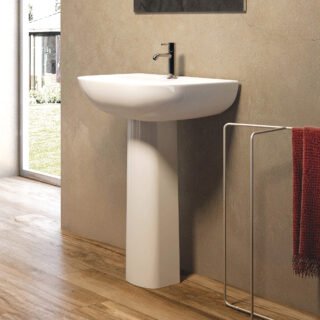 RAK Tonique Basin With Full Pedestal - 450mm Wide - 1 TH - White - Image 2