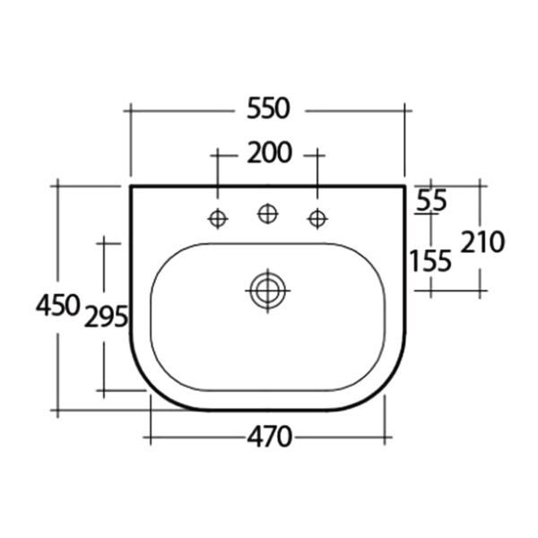 RAK Tonique Basin With Semi Pedestal - 550mm Wide - 1 TH - White - Image 2