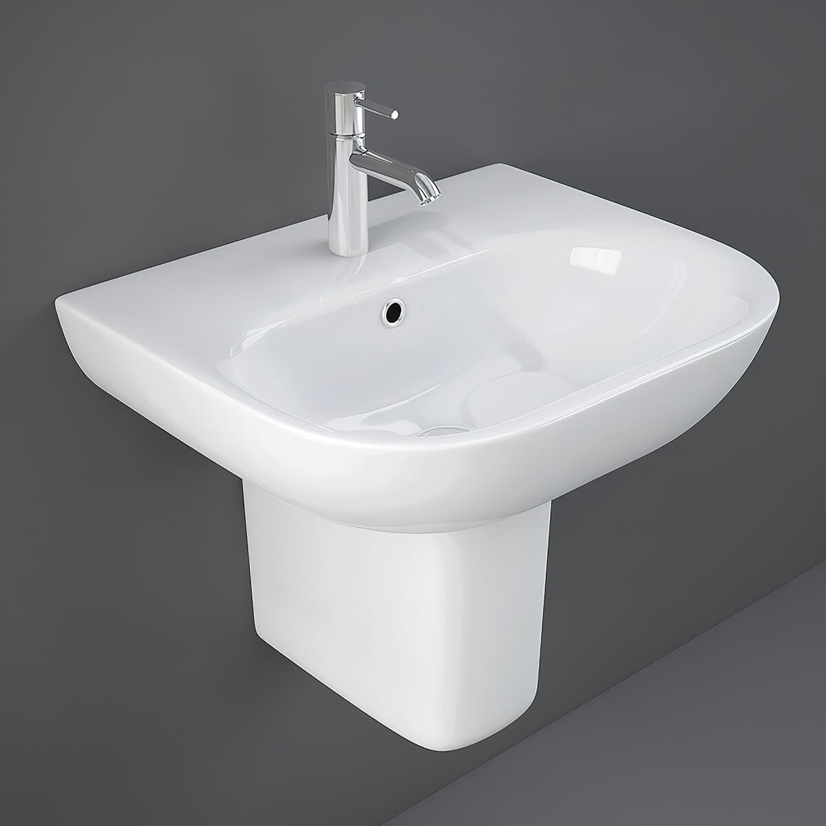RAK Tonique Basin With Semi Pedestal - 550mm Wide - 1 TH - White