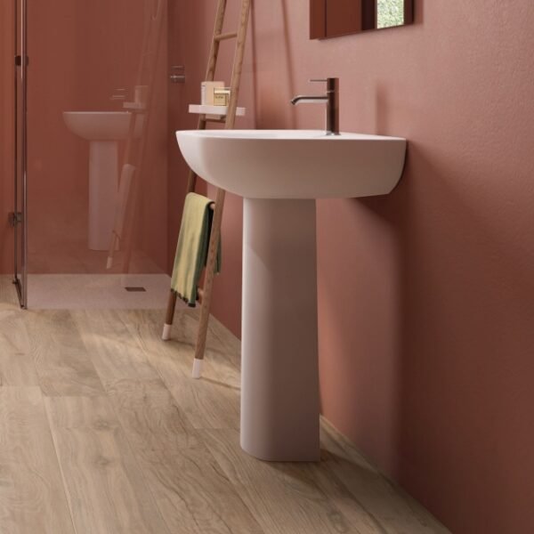 RAK Tonique Basin With Full Pedestal - 550mm Wide - 1 TH - White - Image 2
