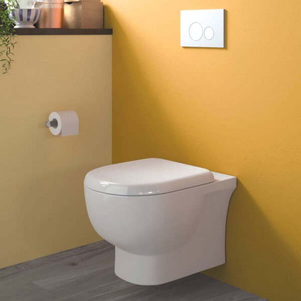 RAK Tonique Rimless Wall Hung Toilet With Hidden Fixation And Soft Close Seat - White - Image 2