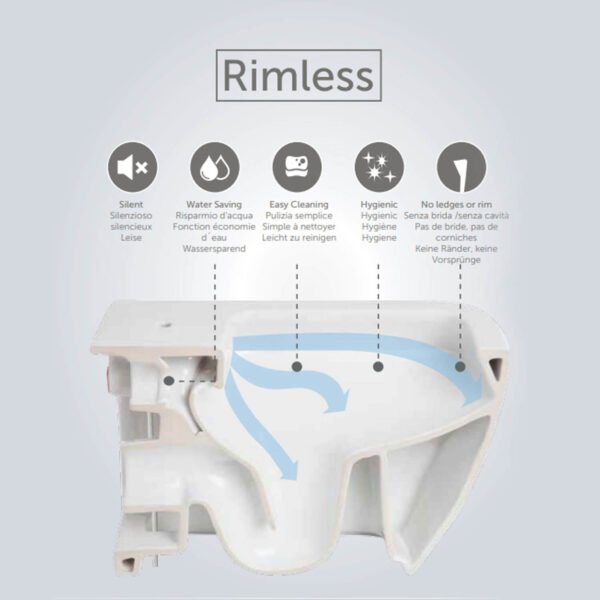 RAK Tonique Rimless Wall Hung Toilet With Hidden Fixation And Soft Close Seat - White - Image 3