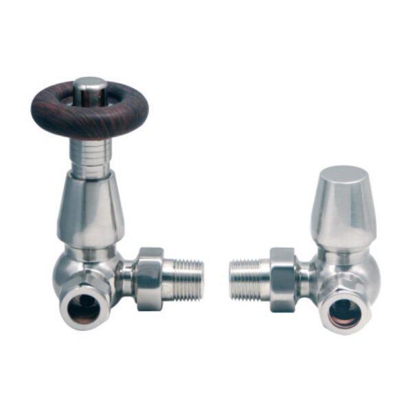 Scudo Corner Towel Radiator Valve Pair - Satin Nickel