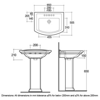 RAK Washington Basin With Full Pedestal - 650mm Wide - 1 TH - White - Image 4
