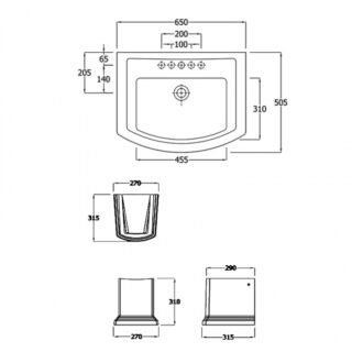RAK Washington Basin With Semi Pedestal - 650mm Wide - 1 TH - White - Image 2