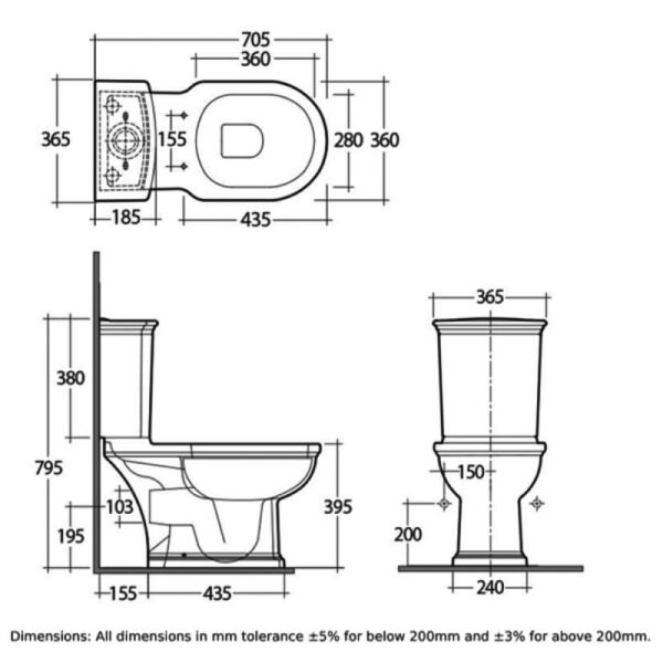 RAK Washington Close Coupled Toilet With Push Button Cistern And Seat - White - Image 2