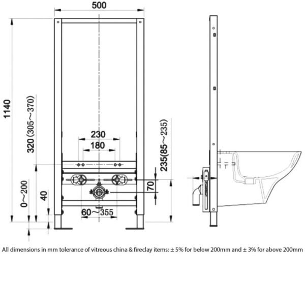 RAK Ecofix Concealed Bidet Support Frame With Adjustable Fittings - 1140mm High - Orange - Image 2