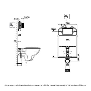 Rak Ecofix Slimline Hidden Cistern With Metal Frame for Wall Hung WC Unit - Alpine White - Image 2