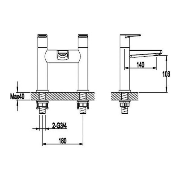 RAK Blade Bath Filler Tap - 2 TH - Chrome - Image 2