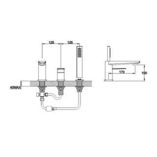 RAK Blade Bath Shower Mixer Tap - 3 TH - Chrome - Image 2