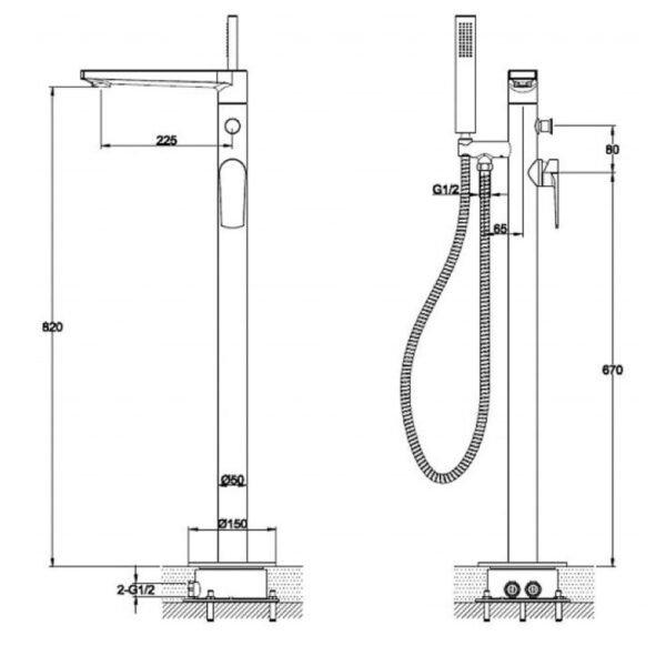 RAK Blade Freestanding Bath Shower Mixer Tap - 1 TH - Chrome - Image 2