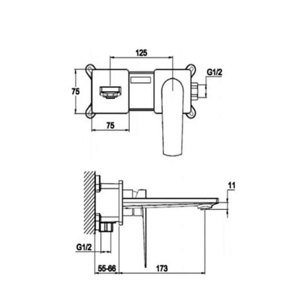 RAK Blade Wall Mounted Basin Mixer Tap With Back Plate - 1 TH - Chrome - Image 2