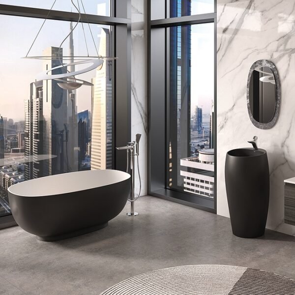 Rak Cloud Freestanding Wash Basin - 550mm Wide - Matt Black - 1 TH - Image 3