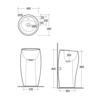 Rak Cloud Freestanding Wash Basin - 500mm Wide - 1 TH - Image 4