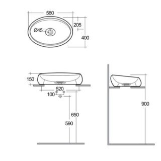 Rak Cloud Countertop Basin - 580mm Wide - Matt Black - No TH - Image 4