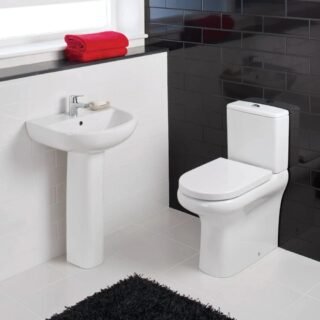 Rak Compact Basin With full Pedestal - 450mm Wide - Alpine White - Image 2