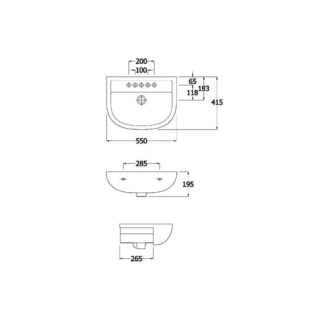 Rak Compact Semi Recessed Basin - 550mm Wide - Alpine White - Image 4