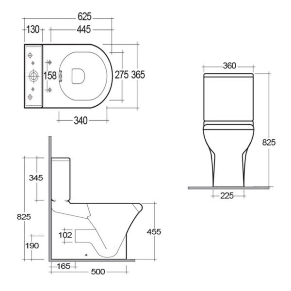 RAK Compact Closed Back Comfort Height Close Coupled Toilet With Soft Close Seat - White - Image 3