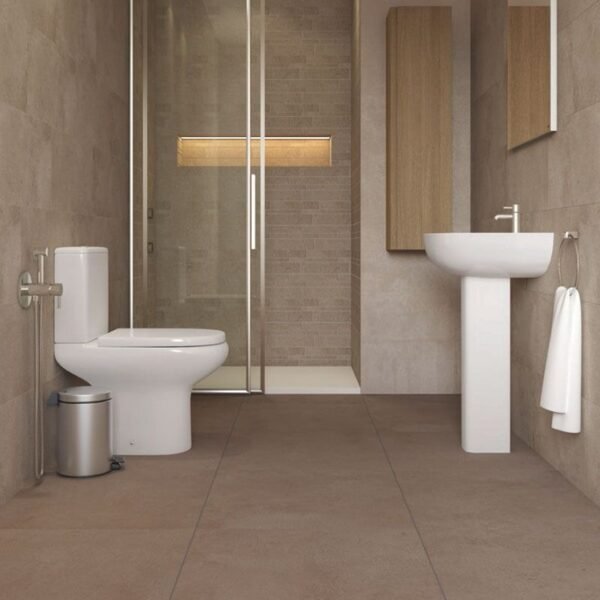 RAK Compact Rimless Closed Back Comfort Height Close Coupled Toilet With Soft Close Seat - White - Image 2