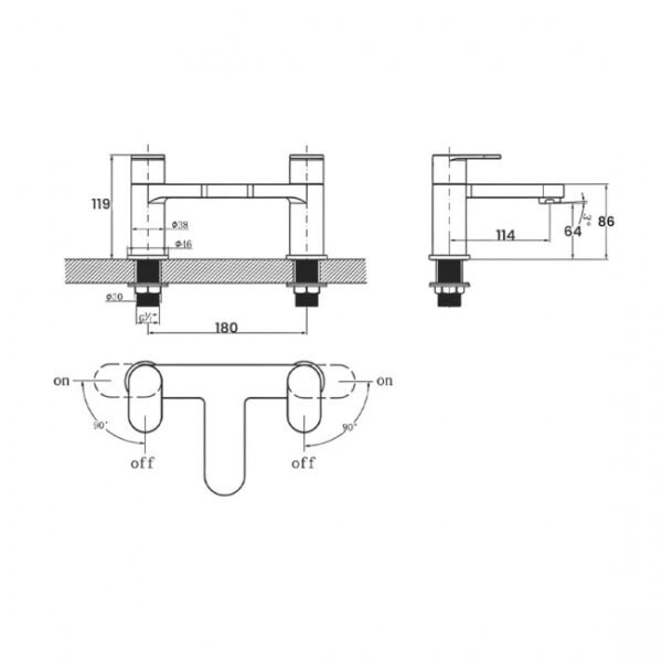 RAK Compact Round Bath Filler Tap - 2 TH - Chrome - Image 2