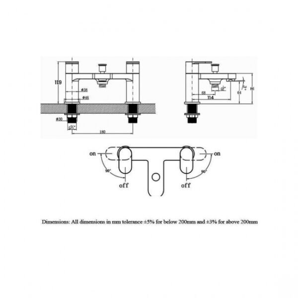 RAK Compact Round Bath Shower Mixer Tap - 2 TH - Chrome - Image 2