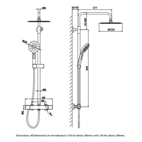 RAK Compact Round Thermostatic Exposed Shower Kit - Chrome - Image 2