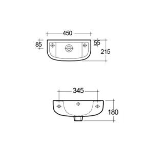 RAK Compact Slimline Wall Hung Basin - 450mm Wide - Alpine White - Image 3