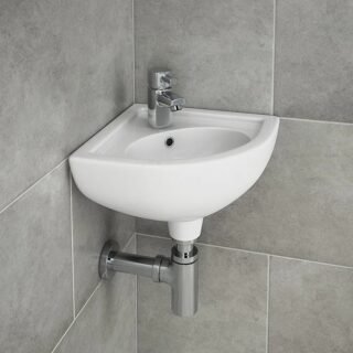 Rak Compact Wall Hung Corner Basin - 440mm Wide - Alpine White - Image 2