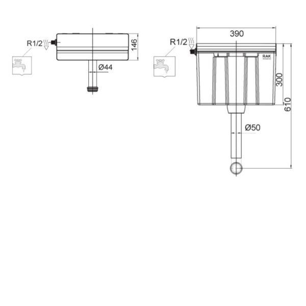 RAK Ecofix Furniture Concealed Cistern Complete With Dual Flush Push Button - Bottom Inlet - White