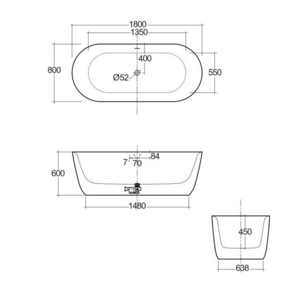 Rak Contour Round Freestanding Bath - 1800mm x 800mm - Alpine White - Image 2