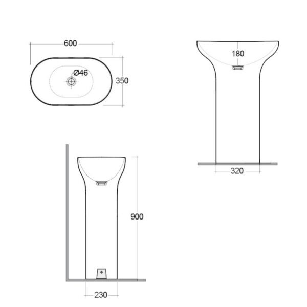 RAK Des Freestanding Basin - 600mm Wide - Alpine White - Image 2