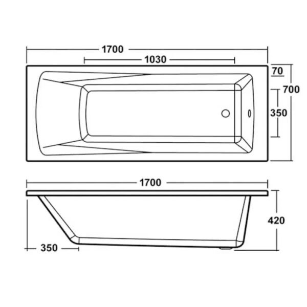 Rak Dim Single Ended Bath - 1700mm x 700mm - White - Image 2