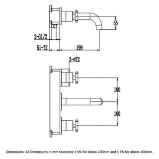 RAK Ella Wall Mounted Basin Mixer Tap - 3 TH - Chrome - Image 2