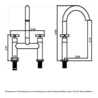 RAK Ella Bath Filler Tap - 2 TH - Chrome - Image 2