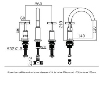 RAK Ella Bath Filler Tap - 3 TH - Chrome - Image 2