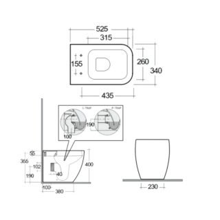 RAK Feeling Rimless P And S Trap Back To Wall Toilet With Soft Close Seat - Image 3