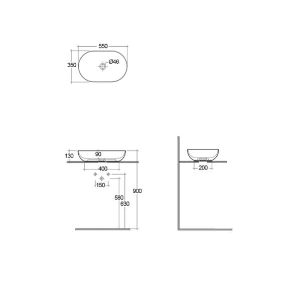 Rak Feeling Oval Countertop Basin - 550mm Wide - Image 4