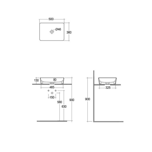 Rak Feeling Rectangular Countertop Basin - 500mm Wide - Image 4