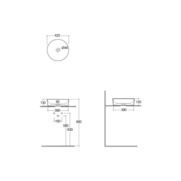 Rak Feeling Round Countertop Basin - 420mm Wide - Image 3