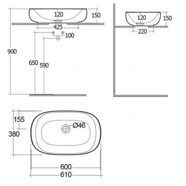 Rak Illusion countertop Basin - 600mm Wide - Alpine White - Image 3