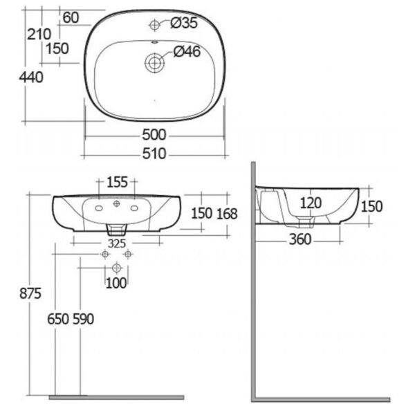 Rak Illusion Wall Hung Basin - Alpine White - Image 2