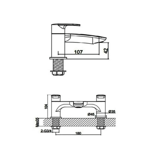 RAK Mercury Bath Filler Tap - 2 TH - Chrome - Image 2