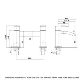 RAK Metropolitan Bath Filler Tap - 2 TH - Chrome - Image 2
