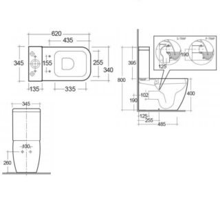 RAK Metropolitan Closed Back  To Wall Close Coupled Toilet With Soft Close Seat - Alpine White - Image 2