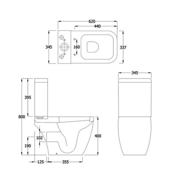 RAK Metropolitan Open Back  To Wall Close Coupled Toilet With Soft Close Seat - Alpine White - Image 2