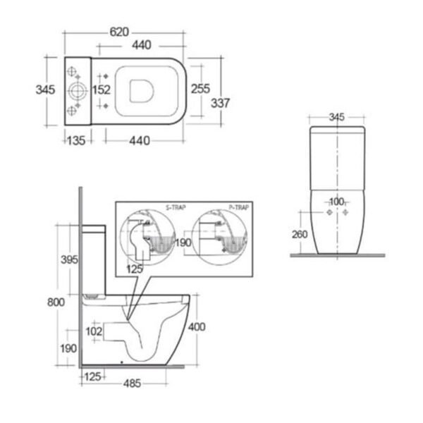 RAK Metropolitan Rimless Back To Wall Close Coupled Toilet With Soft Close Seat - Alpine White - Image 3