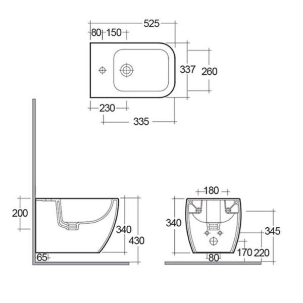 RAK Metropolitan Wall Hung Bidet With Hidden Fixations - White - Image 3