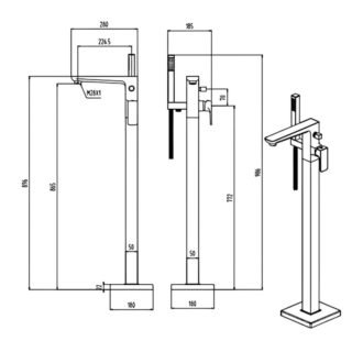 RAK Moon Freestanding Bath Shower Mixer Tap - 1 TH - Image 2